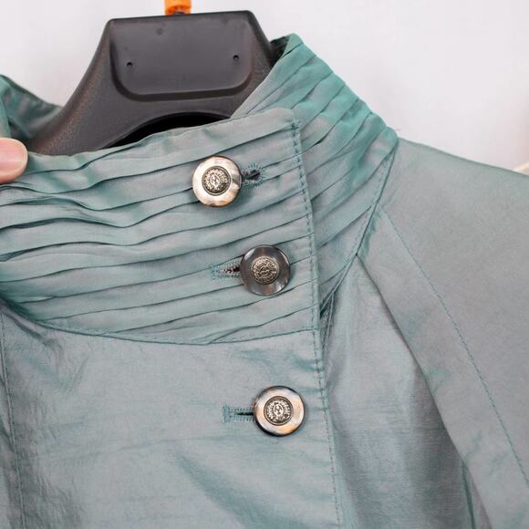 London Fog Vintage Iridescent Blue Green Trench Coat Lightweight Size 4 Petite - Picture 2 of 6